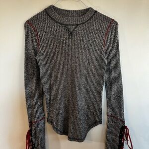 Gray Ribbed Free people “Mountaineer” thermal long sleeve top